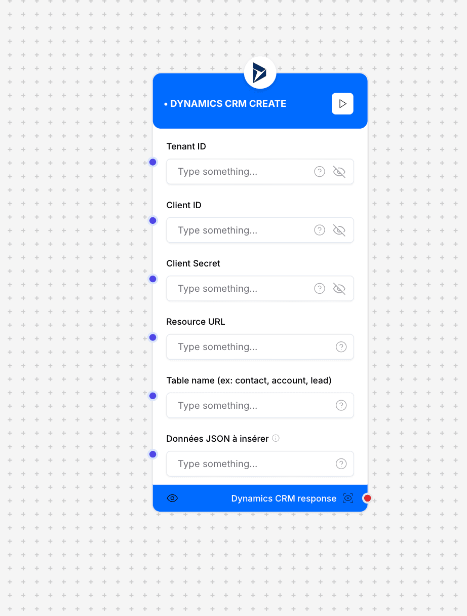 Dynamics CRM Create Connector Interface